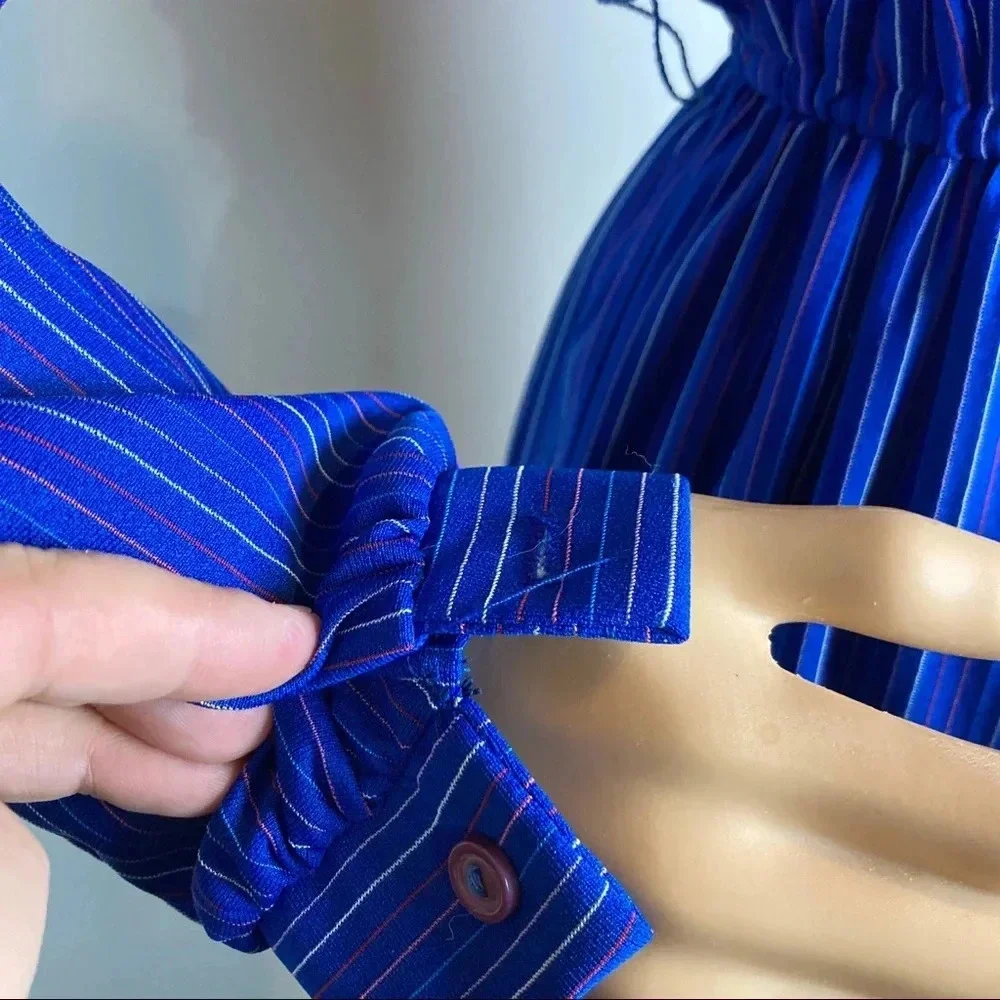 Periwinkle Brand Vintage 70's Womens Dress Size Small NO TAGS Blue Stripe, Belt